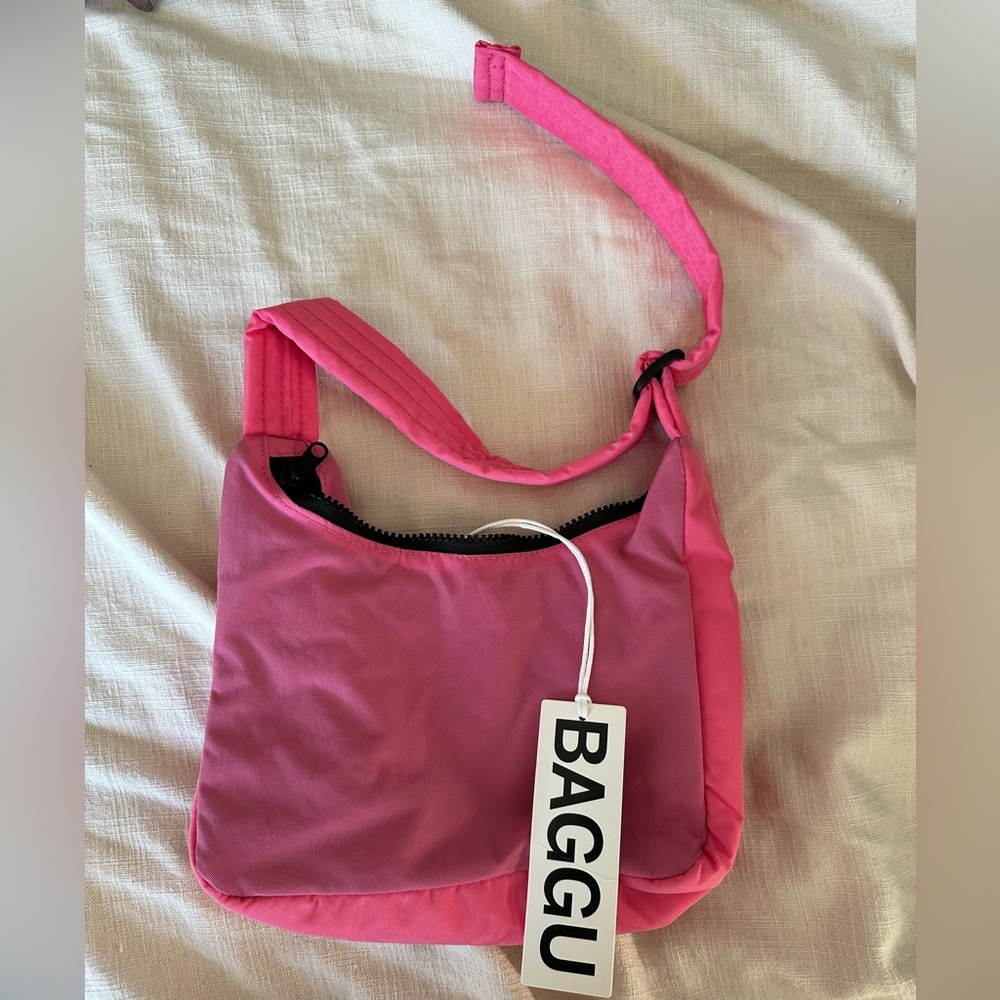 NWT BAGGU Mini Nylon Shoulder Bag, Azalea Pink Two Tone